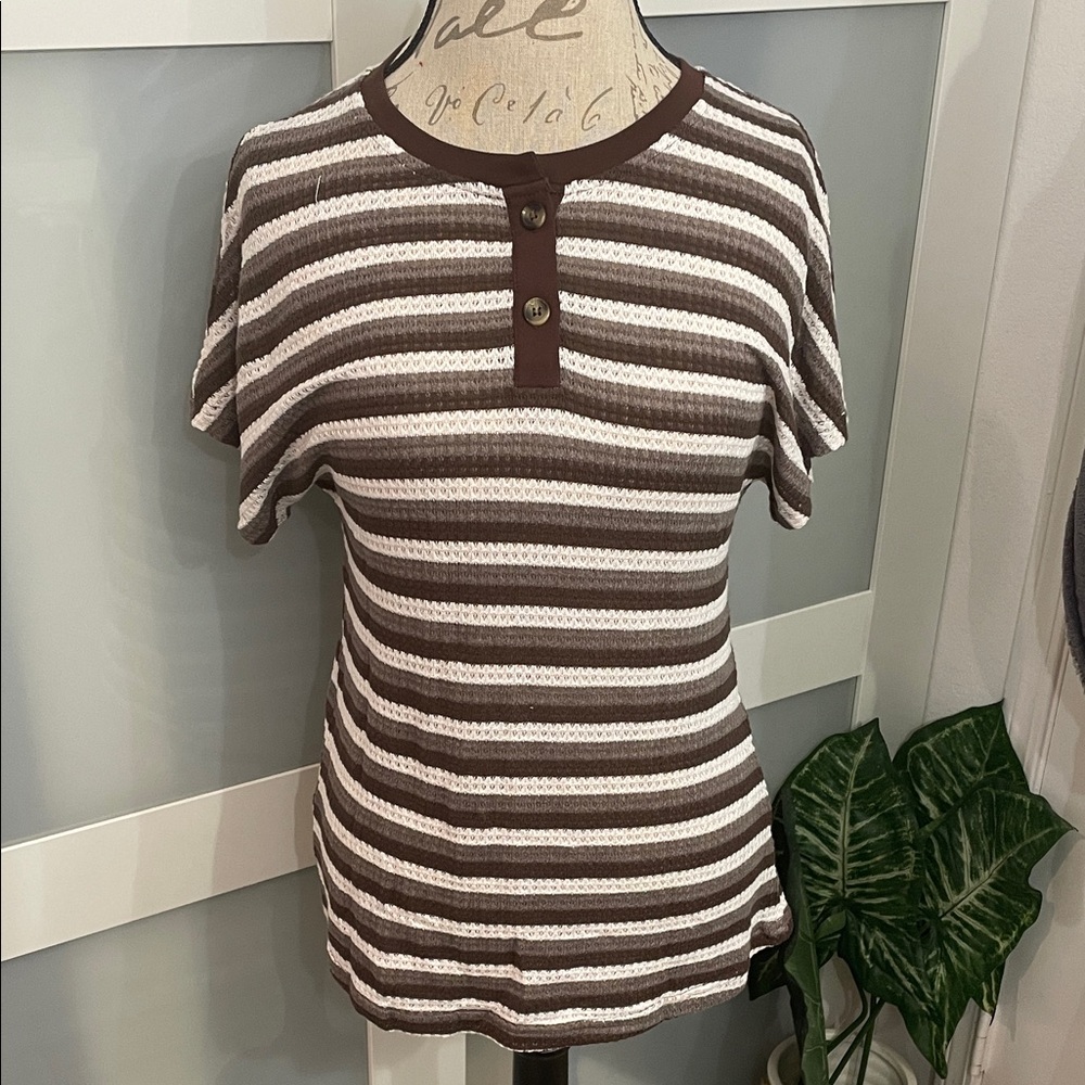 Striped Brown and White Women's Top